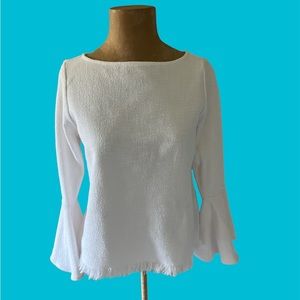 Karen Kane Bell Sleeve fringe hem top White Small